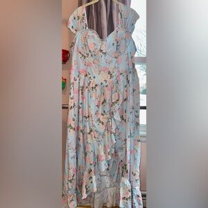 SHEIN Asymmetrical Floral Dress in Blue and Pink